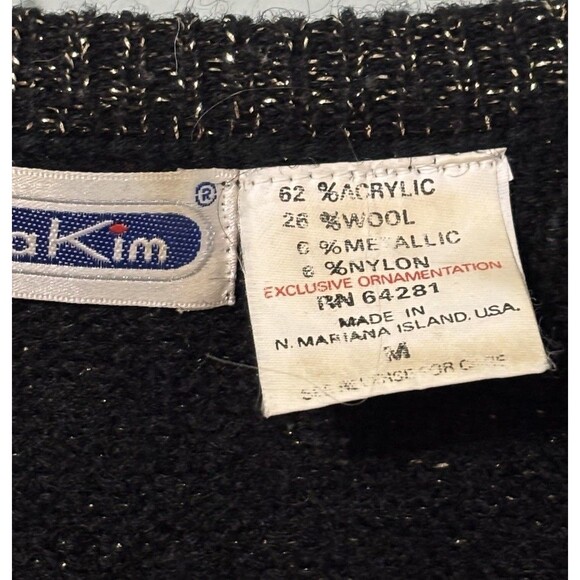 Vintage Mariea Kim Knitted Sweater Metallic glitter Bow Details Black Sz M - Picture 7 of 11